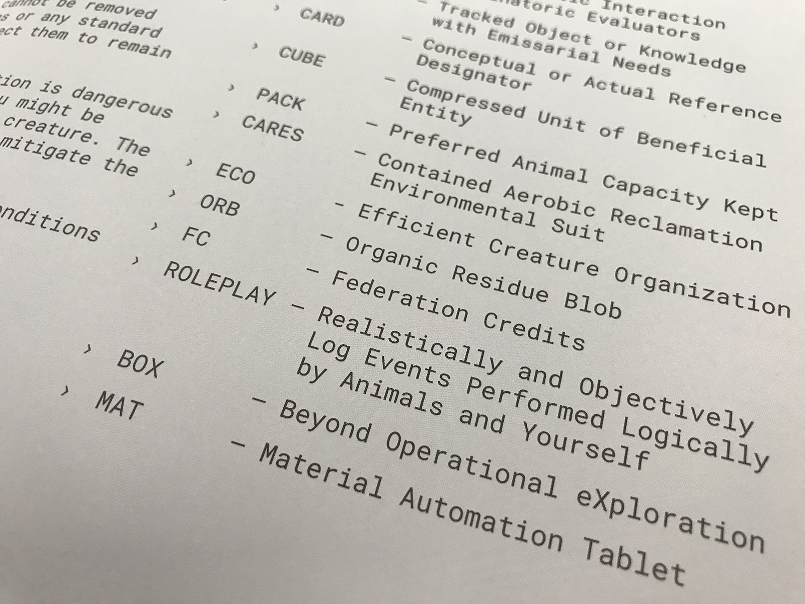 Far Away Fantastic Acronyms for Components and Actions A Bit of Fun with Game-Related Acronyms in Far Away