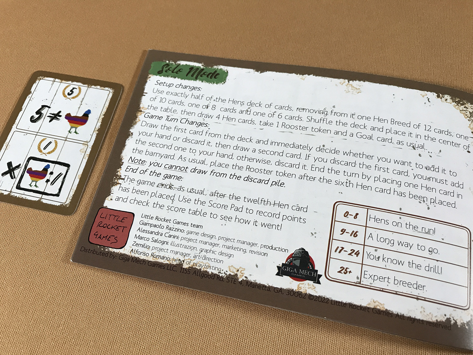 Hens a Lone Goal Card Incompatible with Solo A Simple Solo Mode and an Incompatible Goal Card in Hens