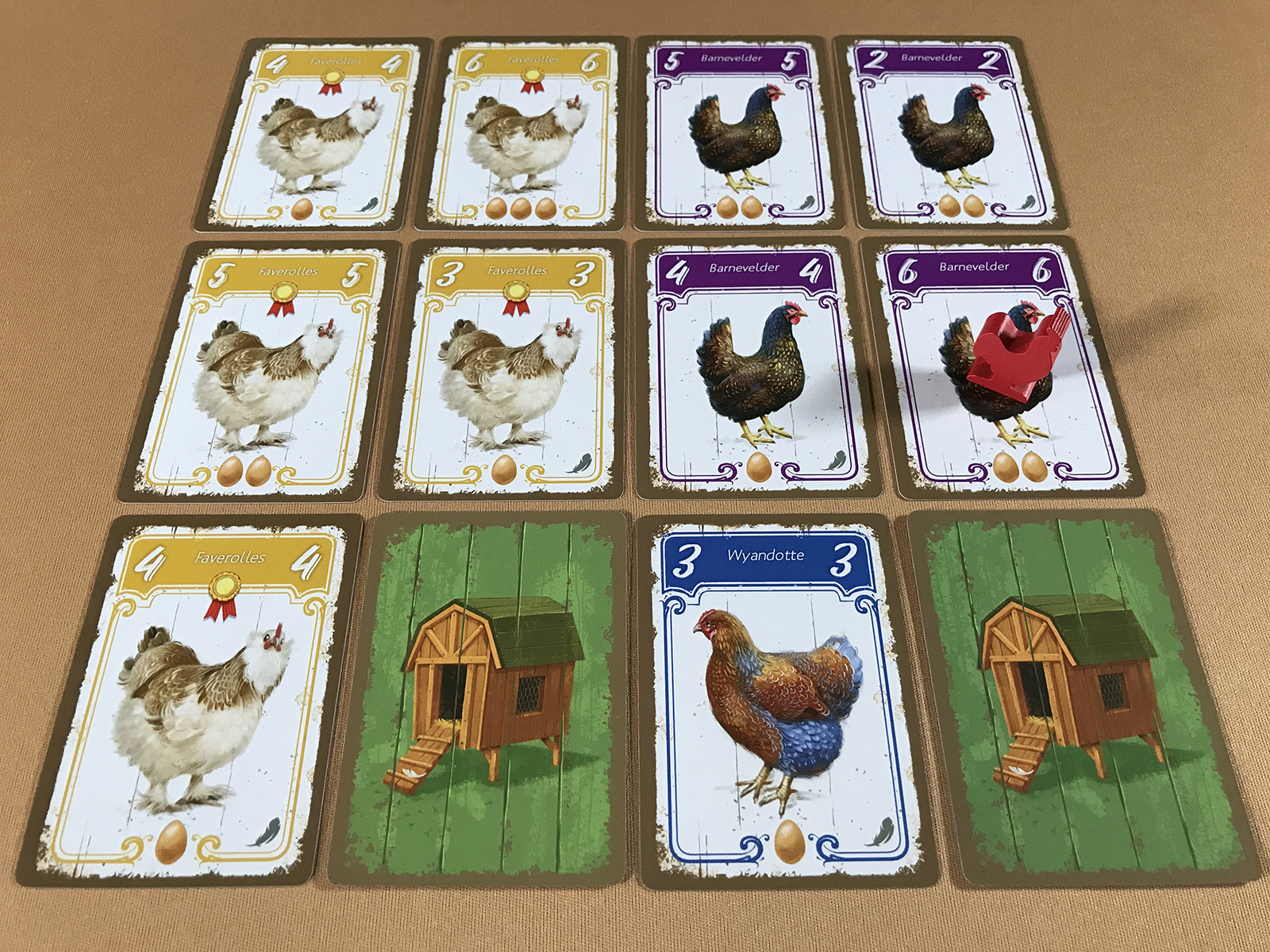 Hens Trying Out a Fun Little Puzzle Creating a Busy Barnyard and Empty Coops in Hens