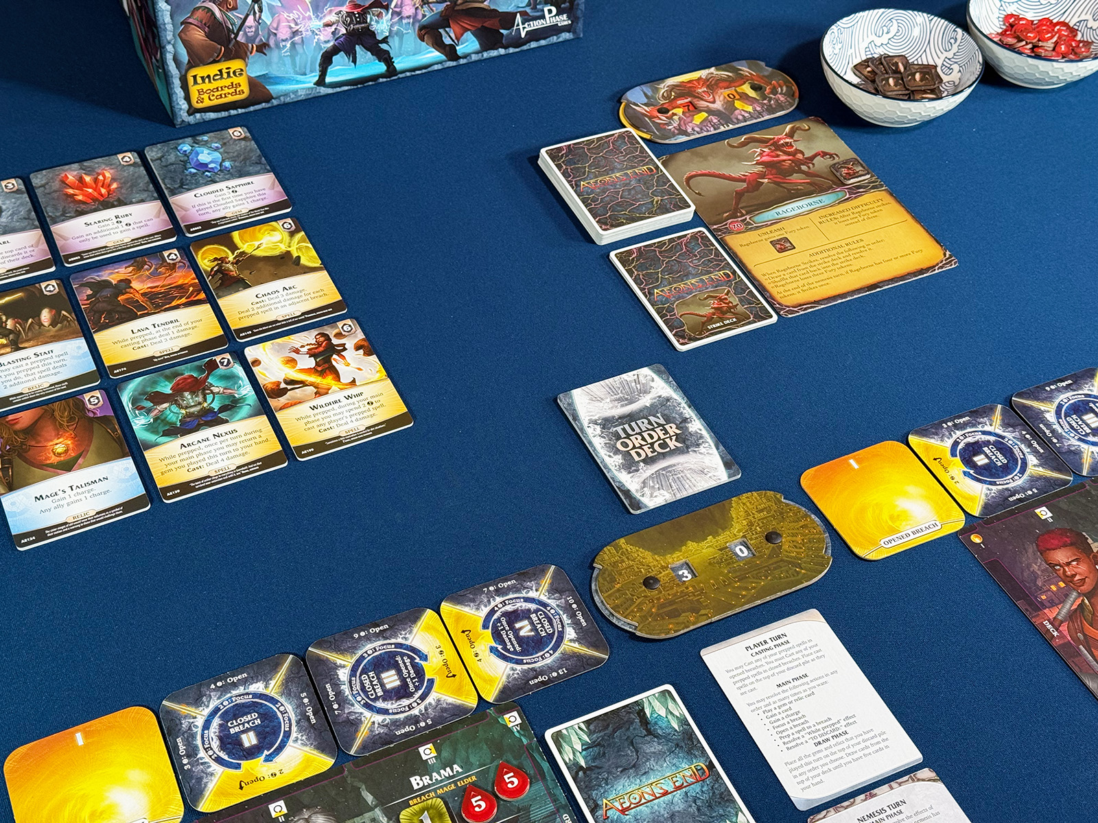 Aeon's End Play Area Setting Up a Battle Against the Rageborne in Aeon's End