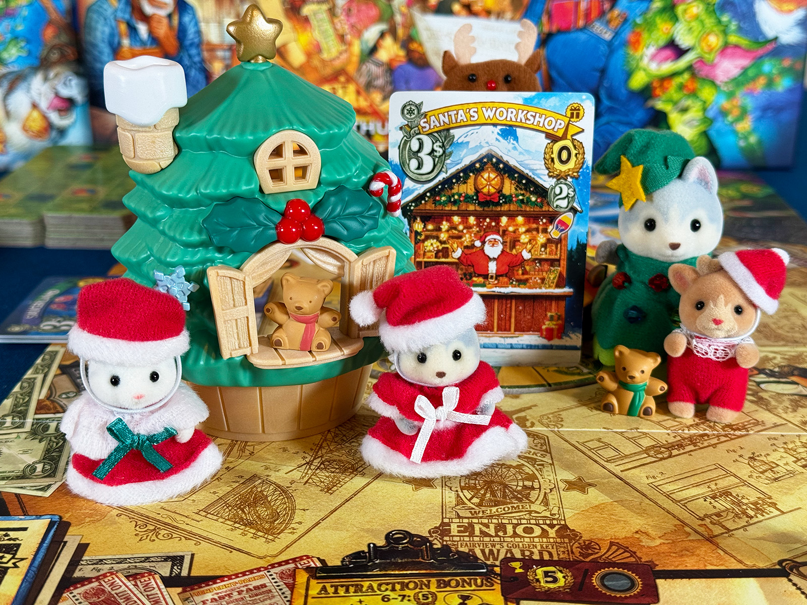 Tenpenny Parks Hanging Out at Santa's Workshop Recreating a Cheerful Scene from Santa's Workshop with Calico Critters and Tenpenny Parks