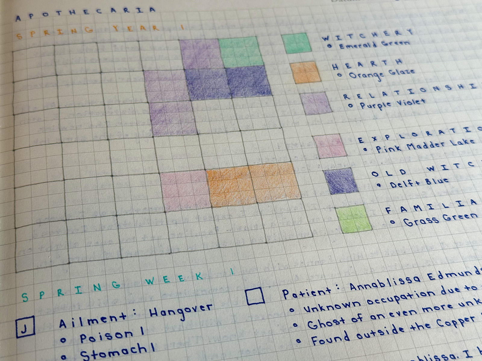Apothecaria Filling in a Patchwork Potions Grid Simple Coloring to Slowly Fill in a Grid with Patchwork Potions and Apothecaria